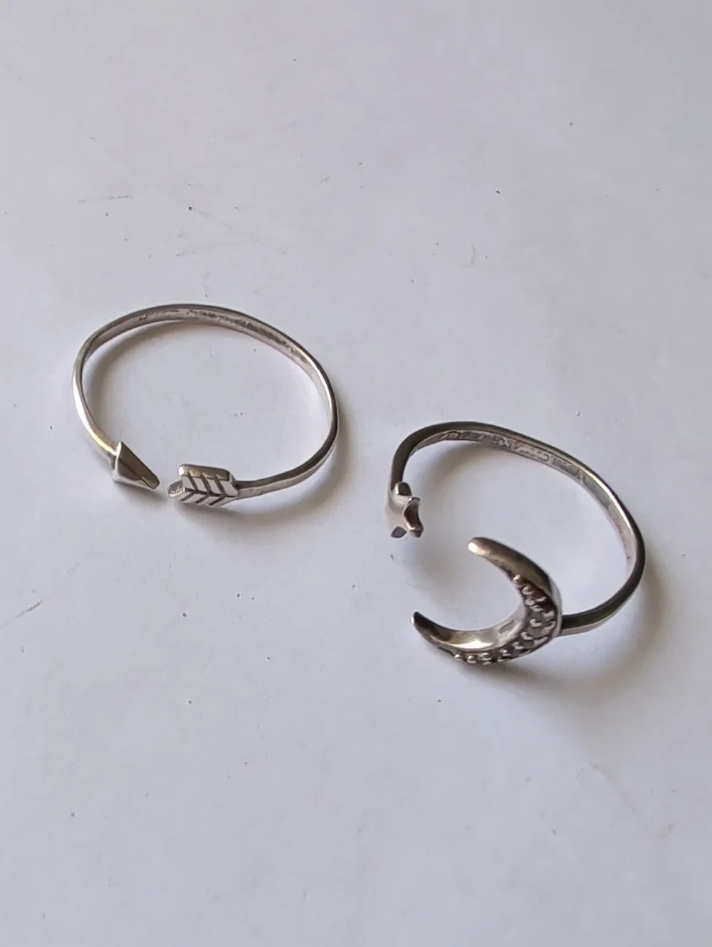 Sterling Silver Moon & Arrow Open Rings - Silver